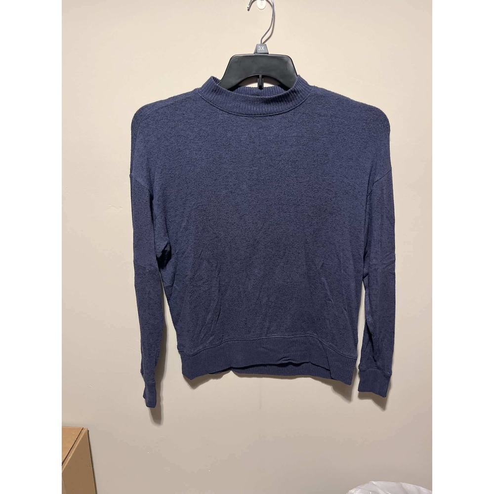 American Eagle Soft & Sexy Plush Mock Neck Top Blue Heathered XS